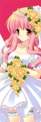 Rule 34 | 00s, 1girl, absurdres, bouquet, curly hair, dress, flower, highres, long hair, long image, louise francoise le blanc de la valliere, pink hair, red eyes, rose, shigunyan, solo, stick poster, tall image, wedding dress, yellow flower, yellow rose, zero no tsukaima