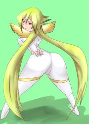Rule 34 | 1girl, absurdres, aq interactive, arcana heart, arcana heart 3, artist request, ass, ass grab, atlus, bent over, blonde hair, bodysuit, breasts, come hither, examu, from behind, grabbing own ass, highres, leaning, leaning forward, long hair, looking at viewer, mildred avallone, naughty face, red eyes, seductive smile, smile, very long hair