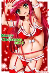 Rule 34 | 10s, 1girl, 2015, :d, arm garter, armpits, arms up, between thighs, blunt bangs, border, bow, bow bra, bow panties, bra, breasts, christmas, cleavage, collarbone, cowboy shot, dr rex, female focus, frilled bra, frilled panties, frills, garter straps, hat, large breasts, long hair, looking at viewer, merry christmas, navel, open mouth, original, panties, pink hair, pom pom (clothes), red background, red bra, red panties, red ribbon, red thighhighs, ribbon, santa costume, santa hat, sideboob, smile, snowflakes, solo, thighhighs, underwear, underwear only, very long hair, white border, white bow, yellow eyes