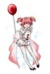 Rule 34 | 1girl, arc the lad, arc the lad ii, balloon, choko (arc the lad), dress, happy, highres, looking at viewer, open mouth, red hair, short hair, short twintails, skirt, smile, solo, thighhighs, twintails