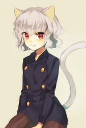 Rule 34 | 1girl, animal ears, cat ears, cat tail, fang, hunter x hunter, looking at viewer, midorikawa you, neferpitou, other focus, red eyes, short hair, simple background, solo, tail