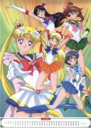 Rule 34 | 1990s (style), 1995, 5girls, aino minako, arms behind head, arms up, asymmetrical bangs, bare legs, bishoujo senshi sailor moon, bishoujo senshi sailor moon supers, blue choker, blue sailor collar, blue skirt, boots, calendar, choker, closed mouth, elbow gloves, female focus, gloves, green choker, green sailor collar, green skirt, grin, hair ornament, hand on own hip, heart, heart choker, heart necklace, hino rei, jewelry, kino makoto, knee boots, kneeling, long hair, looking at viewer, magical girl, miniskirt, mizuno ami, multicolored clothes, multicolored skirt, multiple girls, naughty face, neck, necklace, official art, open mouth, orange choker, orange sailor collar, orange skirt, outstretched arm, parted bangs, parted lips, pleated skirt, pointing, ponytail, rainbow, red choker, red sailor collar, red skirt, retro artstyle, sailor collar, sailor jupiter, sailor mars, sailor mercury, sailor moon, sailor neptune, sailor pluto, sailor saturn, sailor uranus, sailor venus, see-through, see-through sleeves, short hair, short sleeves, skirt, smile, standing, star (symbol), star choker, star necklace, straight hair, super sailor jupiter, super sailor mars, super sailor mercury, super sailor moon, super sailor venus, tiara, tsukino usagi, twintails, very long hair, white gloves, yellow choker
