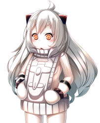 Rule 34 | 10s, 1girl, abyssal ship, ahoge, aircraft, airplane, alternate costume, breasts, clothes pull, colored skin, commentary request, fuuki (te fuukin), horns, kantai collection, long hair, meme attire, mittens, northern ocean princess, orange eyes, sideboob, simple background, small breasts, solo, sweater, sweater pull, triangle mouth, virgin killer sweater, white background, white hair, white skin