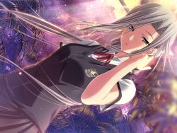 Rule 34 | 1girl, adjusting hair, amagase tomomi, black vest, blurry, blurry foreground, collared shirt, dress shirt, dutch angle, floating hair, game cg, grey eyes, grey skirt, hair between eyes, hair intakes, long hair, looking at viewer, m&amp;m, neck ribbon, official art, pleated skirt, red ribbon, ribbon, saint estera gakuin no shichinin no majo, school uniform, shirt, short sleeves, silver hair, skirt, solo, standing, twintails, very long hair, vest, white shirt, wind, wing collar