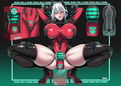 Rule 34 | 1girl, arms up, artificial vagina, black background, bodysuit, breasts, commentary, covered erect nipples, cross-section, english commentary, english text, full body, gradient background, green background, high heels, large breasts, looking at viewer, open mouth, sex toy, sharp teeth, simple background, solo, spread legs, steve chopz, symbol-only commentary, teeth, thighhighs, tongue, virtual youtuber, vshojo, white hair, yellow eyes, zentreya, zentreya (cyborg), zentreya (cyborg) (1st costume)
