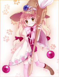Rule 34 | 1girl, beryl benito, boots, bow, calligraphy brush, child, fantasy, hat, knee boots, koto (colorcube), original, paintbrush, pink bow, solo, tales of (series), tales of hearts, thighhighs, witch hat