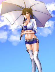 Rule 34 | 10s, 1girl, alternate costume, breasts, brown hair, cleavage, highres, kaga (kancolle), kantai collection, large breasts, race queen, short hair, shoukaki (earthean), side ponytail, solo, umbrella