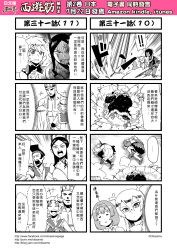 Rule 34 | +++, 2boys, 4koma, 6+girls, anger vein, bare shoulders, chinese text, coat, comic, detached sleeves, fur coat, gender request, genderswap, greyscale, hair between eyes, hairband, highres, horns, huli daxian, jewelry, journey to the west, luli daxian, meme, monochrome, multiple 4koma, multiple boys, multiple girls, necklace, otosama, sha wujing, simple background, skull necklace, sun wukong, tang sanzang, yamcha pose (meme), yangli daxian, yulong (journey to the west), zhu bajie