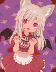 Rule 34 | 1girl, :d, animare, apron, capelet, claw pose, dress, extra ears, fangs, halloween costume, highres, long hair, nanashi inc., open mouth, pointy ears, purple eyes, shirochimaki, shiromiya mimi, silver hair, smile, vampire, virtual youtuber, wings