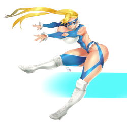 Rule 34 | 1girl, abs, absurdres, ass, blonde hair, blue background, blue eyes, blue leotard, boots, breasts, capcom, cleavage, domino mask, highres, hip attack, knee pads, large breasts, leotard, long hair, looking back, mask, muscular, muscular female, rainbow mika, solo, street fighter, street fighter v, thick thighs, thighs, twintails, two-tone background, white background, wrestling mask, wrestling outfit, zcune