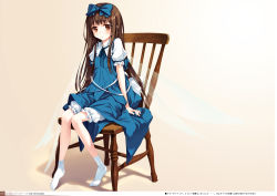 Rule 34 | 1girl, absurdres, bloomers, bow, brown eyes, brown hair, chair, dress, fairy wings, full body, hair bow, highres, ke-ta, long hair, looking at viewer, non-web source, open mouth, puffy short sleeves, puffy sleeves, short sleeves, sitting, socks, solo, star sapphire, touhou, translation request, underwear, very long hair, white bloomers, white socks, wings