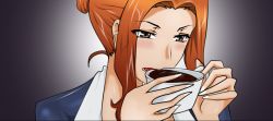 Rule 34 | 1girl, brown eyes, cup, kyouka tachibana, mature female, office lady, orange hair, supernova (artist), teacup