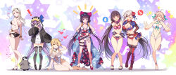 Rule 34 | 1girl, 6+girls, absurdly long hair, absurdres, ahoge, american flag bikini, animal hood, armor, artoria pendragon (all), artoria pendragon (fate), artoria pendragon (swimsuit ruler) (fate), artoria pendragon (swimsuit ruler) (second ascension) (fate), ass, asymmetrical hair, back, bare shoulders, beads, belt, bikini, bird, black bikini, black gloves, black jacket, blonde hair, blue bow, blue eyes, blush, bow, bracelet, braid, breasts, brown gloves, brown hair, bun cover, carmilla (fate), carmilla (swimsuit rider) (fate), carmilla (swimsuit rider) (third ascension) (fate), choker, cleavage, closed eyes, double v, eyewear on head, fate/grand order, fate (series), flag print, floral print, french braid, full body, gloves, goggles, goggles on head, greaves, green eyes, hair bow, hair bun, hand gesture, heart, high heels, highleg, highleg swimsuit, highres, hood, hood up, jacket, jewelry, katsushika hokusai (fate), katsushika hokusai (swimsuit saber) (fate), large breasts, long hair, looking at viewer, looking back, medium breasts, meltryllis, meltryllis (fate), meltryllis (swimsuit lancer) (fate), meltryllis (swimsuit lancer) (first ascension) (fate), miyamoto musashi (fate), miyamoto musashi (fate/grand order), miyamoto musashi (swimsuit berserker) (fate), miyamoto musashi (swimsuit berserker) (second ascension) (fate), multi-strapped bikini, multiple girls, navel, obi, okita j. souji (fate), okita j. souji (third ascension) (fate), okita souji (fate), okita souji (koha-ace), one-piece swimsuit, open mouth, osakabehime (fate), osakabehime (swimsuit archer) (fate), osakabehime (swimsuit archer) (second ascension) (fate), penguin, penguin hood, pink bikini, pink hair, pink scarf, pouch, purple eyes, purple hair, red eyes, saint quartz (fate), sakura tsubame, sandals, sash, scarf, short hair, short hair with long locks, shrug (clothing), sidelocks, silver hair, single hair bun, sleeves past fingers, sleeves past wrists, smile, sunglasses, swept bangs, swimsuit, thigh strap, thighhighs, twintails, v, very long hair, white bikini, white one-piece swimsuit