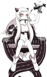 Rule 34 | 10s, 1girl, abyssal ship, aircraft, airfield princess, airplane, breasts, horns, kantai collection, long hair, musical note, ogawa-syou, ogawa shou, pale skin, quaver, red eyes, runway, sketch, small breasts, solo, spoken musical note, toy, white hair