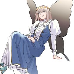 Rule 34 | 1boy, blonde hair, blue dress, blue eyes, blue footwear, bow, buckle, butterfly wings, commentary request, crown, diamond (shape), diamond crown, diamond hairband, dress, fate/grand order, fate (series), footwear bow, frilled sleeves, frills, full body, gold footwear, gold trim, hairband, high collar, high heels, highres, in air, insect wings, long sleeves, looking to the side, male focus, medium hair, midair, multicolored clothes, multicolored dress, multicolored footwear, oberon (fate), pants, pantyhose, platform footwear, platform heels, puffy long sleeves, puffy short sleeves, puffy sleeves, sausu hitori, shirt, short sleeves, sitting, smile, solo, tagme, teeth, trap, under shirt, undershirt, white bow, white dress, white footwear, white pants, white pantyhose, white shirt, white sleeves, white undershirt, wings, yellow dress, yellow hairband, yellow headwear, yellow trim