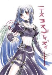 Rule 34 | 1girl, arc system works, asymmetrical wings, blue hair, blush, cosplay, dizzy (guilty gear), guilty gear, open mouth, red eyes, sketch, solo, testament (cosplay), testament (guilty gear), testament (guilty gear) (cosplay), wings