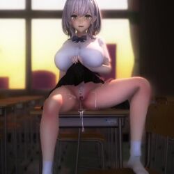Rule 34 | 1girl, animated, cameel, censored, cum, cumdrip, desk, lowres, on desk, sitting, on desk, tagme, video