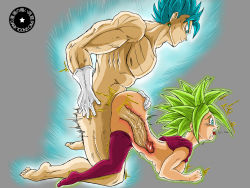 Rule 34 | 1boy, 1girl, ass, blue eyes, blue hair, bottomless, breasts, dark toons cave artist, dragon ball, dragon ball super, green hair, hetero, kefla (dragon ball), penis, sex, text focus, uncensored, vegetto