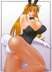 Rule 34 | 1girl, animal costume, animal ears, ass, bare shoulders, blonde hair, blush, bow, bowtie, breasts, cleavage, collar, covered erect nipples, curvy, elbow gloves, fake animal ears, female masturbation, fishnet pantyhose, fishnets, gloves, highres, hiiaru, huge breasts, legs, leotard, lipstick, long hair, makeup, masturbation, pantyhose, playboy bunny, purple eyes, pussy, rabbit ears, rabbit tail, rubbing, skin tight, solo, tail, thighhighs, uncensored, white gloves
