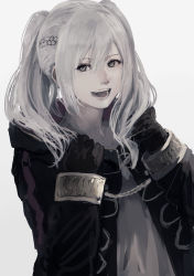Rule 34 | 1girl, absurdres, cape, fire emblem, fire emblem awakening, gloves, highres, hood, long hair, looking at viewer, misaki nonaka, nintendo, open mouth, robin (female) (fire emblem), robin (fire emblem), smile, solo, twintails, white hair