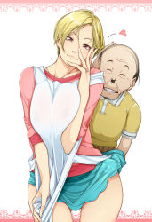 Rule 34 | 1boy, 1girl, age difference, aratama (a-tama), blonde hair, breasts, jewelry, large breasts, old, old man, ring, short hair