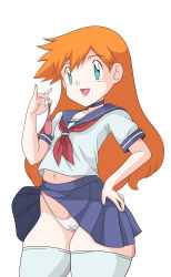 Rule 34 | 1girl, absurdres, ass, breasts, condom, creatures (company), female focus, game freak, green eyes, highres, long hair, misty (pokemon), nintendo, open mouth, orange hair, panties, pokemon, pokemon (anime), pokemon (classic anime), small breasts, toshiso (artist), underwear
