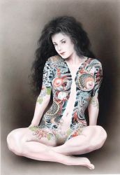Rule 34 | 1930s (style), 1girl, breast tattoo, nipples, ozuma kaname yoko, tagme, tattoo, vintage