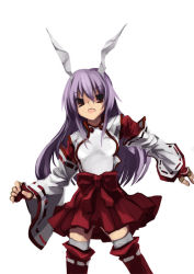 Rule 34 | 1girl, adapted uniform, alternate costume, animal ears, rabbit ears, female focus, japanese clothes, miko, nontraditional miko, reisen udongein inaba, shimadoriru, solo, thighhighs, touhou