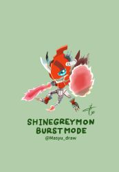 Rule 34 | digimon, digimon (creature), fire, horns, shinegreymon burst mode, simple background, solo, tail