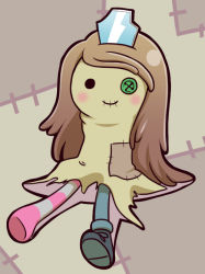 Rule 34 | 1girl, adventure time, button eyes, buttons, doll, female focus, nollety, patch, ragdoll, raggedy princess, smile, solo, stitches