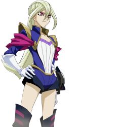Rule 34 | 1girl, blonde hair, blush, breasts, cleavage, gloria tyler, red eyes, solo, third-party edit, transparent background, yu-gi-oh!, yu-gi-oh! arc-v