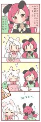 Rule 34 | 2girls, 4koma, :t, ^ ^, animal ears, apron, bow, rabbit ears, rabbit hair ornament, carrot, comic, commentary request, cutting, cutting board, closed eyes, hair ornament, knife, multiple girls, original, potato, red hair, saku usako (rabbit), smile, solid circle eyes, translation request, twintails, white hair, | |