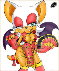 Rule 34 | breasts, china dress, chinese clothes, cleavage, dress, furry, rouge the bat, smile, sonic (series), wings, wink