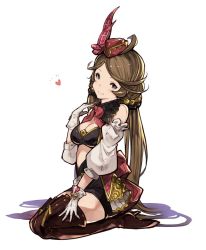 Rule 34 | 10s, 1girl, bad id, bad twitter id, bare shoulders, boots, breasts, brown hair, cleavage, gloves, granblue fantasy, hanarito, harie (granblue fantasy), hat, kneeling, seiza, sitting, solo, thigh boots, thighhighs