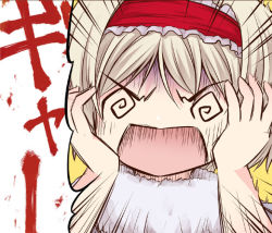 Rule 34 | 1girl, @ @, alice margatroid, blonde hair, caught, comic, emphasis lines, hairband, open mouth, screaming, short hair, solo, touhou, translation request, urara (ckt)