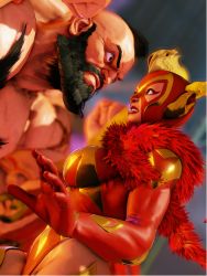 Rule 34 | 1boy, 1girl, 3d, alternate costume, capcom, highres, mask, muscular, rainbow mika, street fighter, street fighter v, wrestling outfit, zangief