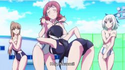 Rule 34 | 10s, 4girls, animated, animated gif, aoba kazane, ass, between breasts, black hair, breasts, brown hair, competition swimsuit, head between breasts, kaminashi nozomi, keijo!!!!!!!!, lowres, miyata sayaka, multiple girls, one-piece swimsuit, red hair, subtitled, swimsuit, toyoguchi non, white hair