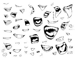 Rule 34 | :3, commentary request, greyscale, grin, highres, monochrome, mouth focus, open mouth, original, piercing, sharp teeth, simple background, smile, teeth, tongue, tongue out, tongue piercing, translation request, white background, zzb azz