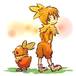 Rule 34 | 00s, androgynous, blue eyes, blush stickers, boots, creatures (company), game freak, gen 3 pokemon, gender request, hands on own hips, hitec, looking back, moemon, nintendo, orange hair, personification, pokemon, pokemon (creature), pokemon rse, smile, torchic