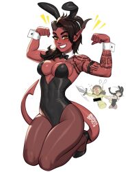 Rule 34 | 3girls, animal ears, artist name, baldur&#039;s gate, baldur&#039;s gate 3, bar censor, bare shoulders, black hair, blush, blushyspicy, breasts, broken horn, censored, cleavage, clothed female nude female, colored skin, commentary, demon girl, demon horns, demon tail, detached collar, double biceps pose, dungeons &amp; dragons, english commentary, fake animal ears, flexing, green skin, grin, highres, horns, karlach, lae&#039;zel, large breasts, leotard, long hair, looking at viewer, multiple girls, muscular, muscular female, notice lines, nude, pantyhose, playboy bunny, pointy ears, rabbit ears, red hair, red skin, shadowheart (baldur&#039;s gate), smile, strapless, strapless leotard, studs, sword, tail, weapon, wrist cuffs