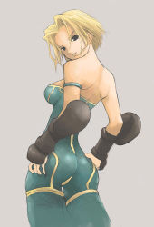 Rule 34 | 1girl, ass, blonde hair, breasts, final fantasy, final fantasy tactics, monk, monk (fft), short hair, simple background, solo, square enix