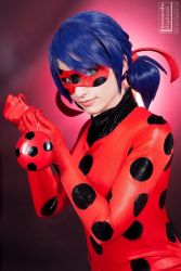 Rule 34 | 1girl, blue hair, cosplay, cosplay photo, domino mask, kickacosplay, ladybug (character), ladybug (character) (cosplay), marinette dupain-cheng, mask, miraculous ladybug, photo (medium)