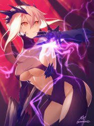 Rule 34 | 1girl, absurdres, artoria pendragon (fate), artoria pendragon (lancer alter) (fate), black bodysuit, blonde hair, bodysuit, braid, breasts, clothing cutout, fate/grand order, fate (series), french braid, gauntlets, hair between eyes, highres, holding, holding polearm, holding weapon, large breasts, moto (otemoto02), open mouth, orange eyes, polearm, revealing clothes, sidelocks, signature, stomach cutout, thighs, underboob, weapon