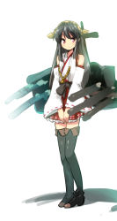 Rule 34 | 10s, 1girl, bare shoulders, black hair, black thighhighs, breasts, detached sleeves, hair ornament, hairband, haruna (kancolle), hota, japanese clothes, kantai collection, long hair, nontraditional miko, personification, red eyes, skirt, solo, thighhighs, zettai ryouiki