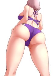 Rule 34 | 1girl, ass, bikini, from behind, from below, gridman universe, highres, medium hair, mujina, solo, ssss.dynazenon, swimsuit, white background