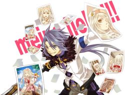 Rule 34 | 00s, alice (tales), blue eyes, decus (tales), gloves, long hair, miho (mi), photo (object), purple hair, short hair, smile, sword, tales of (series), tales of symphonia, tales of symphonia: dawn of the new world, weapon, white hair, yellow eyes