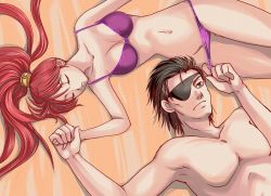 Rule 34 | 1boy, 1girl, bad id, bad pixiv id, black hair, couple, eyepatch, fire emblem, fire emblem: path of radiance, fire emblem: radiant dawn, haar (fire emblem), hetero, holding hands, jill (fire emblem), lingerie, long hair, lying, navel, nintendo, on back, panties, panty pull, ponytail, pulling another&#039;s clothes, red hair, ruru (pixiv179244), short hair, sleeping, thighs, topless male, underwear, underwear only, wyvern rider