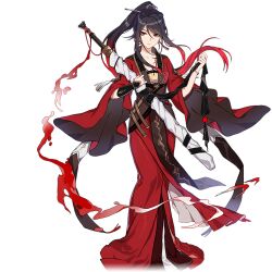 Rule 34 | 1girl, black hair, chinese clothes, full body, hair between eyes, holding, holding sword, holding weapon, honkai (series), honkai impact 3rd, jian (weapon), lier (honkai impact), long hair, multicolored hair, official art, ponytail, red hair, sword, third-party source, transparent background, two-tone hair, weapon