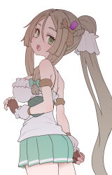 Rule 34 | 1girl, atelier (series), atelier lydie &amp; suelle, breasts, brown gloves, brown hair, commentary request, fingerless gloves, firis mistlud, gloves, green eyes, green skirt, hair between eyes, hair ornament, highres, large breasts, long hair, looking at viewer, open mouth, ponytail, skirt, solo, standing, sumiyao (amam), thighs, very long hair