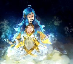 Rule 34 | 1girl, ahoge, alternate costume, blue hair, closed eyes, fire emblem, fire emblem fates, hotate rayan, in water, long hair, music, nintendo, open mouth, ophelia (fire emblem), outstretched arms, singing, solo, upper body